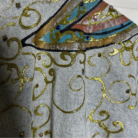 Vintage 80s Charle Casuals California Embellished Denim Jacket Acid 1980s Artsy - Picture 13 of 16